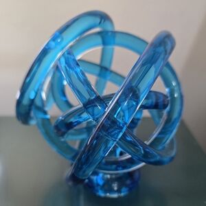 Glass Orb Ocean Blue Home Decor Abstract Art Beachy Nautical Swirl Centerpiece